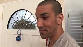 A tattooed man fucks my brown-haired shaved pussy deeply