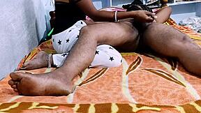 desihotcouple indian wife gives bedroom handjob blowjob and footjob close up