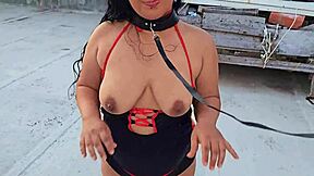 submissive latina milf dominated on rooftop with facial blowjob golden shower