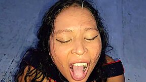 submissive latina milf dominated on rooftop with facial blowjob golden shower