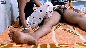 desihotcouple indian wife gives bedroom handjob blowjob and footjob close up