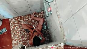 french brunette amateur showers unaware as voyeur films her wet body