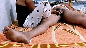 desihotcouple indian wife gives bedroom handjob blowjob and footjob close up