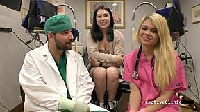 korean nurse mina moon humiliates patient in hospital skirt fuck backstage