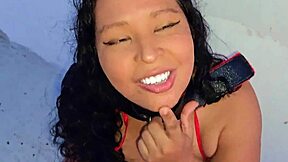 submissive latina milf dominated on rooftop with facial blowjob golden shower