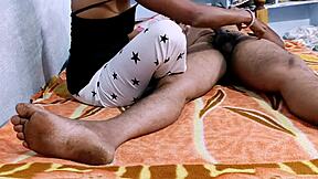 desihotcouple indian wife gives bedroom handjob blowjob and footjob close up