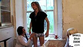 these slutty cfnm babes jerkin our cocks hard in dirty femdom threesome talk