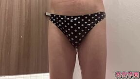 Slut Fingers Pussy in Miniskirt Boots and Polka Dot Panties