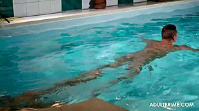 french milf pornstar poolside deepthroats two cocks bent over for double anal penetration group