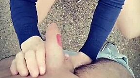 She spits on his big cock then he cums all over her latina lips