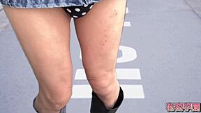 Slut Fingers Pussy in Miniskirt Boots and Polka Dot Panties