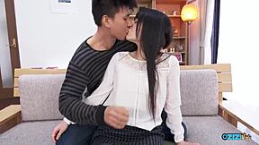 asian babe with big clit squirts on toy then gulps deepthroat cum