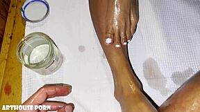 wanna see violeta grey's oiled dripping tits ass and soles in sizzling public sauna footjob tease??