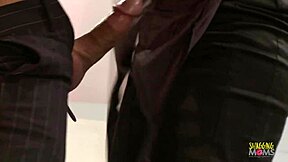 model with big boobs gets fucked doggystyle bent over on white sofa