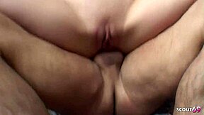 Rough anal double penetration in mmf 3some gagging skinny teen with small tits and tight pussy