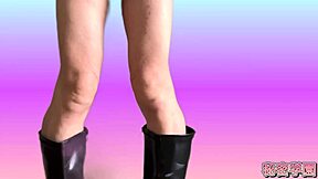 Slut Fingers Pussy in Miniskirt Boots and Polka Dot Panties