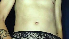 Skinny teen strokes huge monster cock quietly