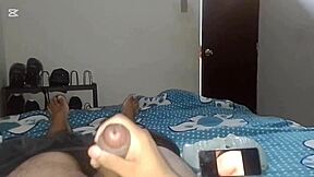 muscular latina milf in latex spies friend masturbating then takes double anal creampie