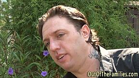 A teen stepdaughter gets pounded hard outdoors in the snow.