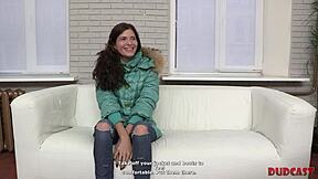 Skinny russian teen denies agent's advances but teases shaved pussy in full casting
