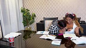 Oops! Babysitter misses how fucking stepsis beats homework every time with creampie!