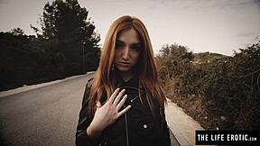 bound redhead writhes as nipple clamps and ball gag force intense orgasm