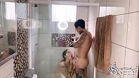 couldn't hold back pounding my busty best friend's ass in shower