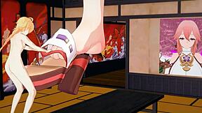 Overwhelmed by Yae Miko's Huge Tall Footjob Bliss
