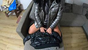hey, watch me deepthroat cum play in boots and hooded jacket... so messy!