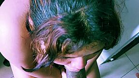 Holy Shit! Curvy Roommate Pays Delivery Stud with Big Tits Blowjob