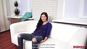 Skinny russian teen denies agent's advances but teases shaved pussy in full casting