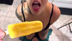 tanned big tits tattooed beauty licks monster cock tan lines sheer tease