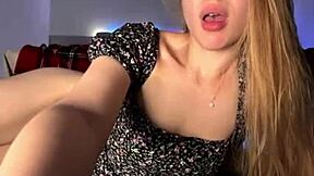 Fingering her tight pink wet pussy close up until she squirts in orgasmic webcam frenzy