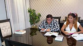 Oops! Babysitter misses how fucking stepsis beats homework every time with creampie!