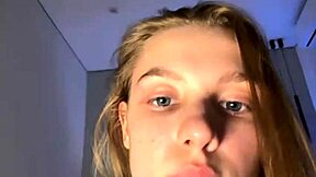 Fingering her tight pink wet pussy close up until she squirts in orgasmic webcam frenzy