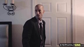 Stepdad pounds blonde stepdaughter's shaved pussy in hotel room