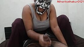 Hairy Indian beauty bends for hardcore Halloween doggystyle pounding with massive tits bouncing wildly