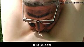 Lonely grandpa licks pussy then doggystyle fucks teen in forest