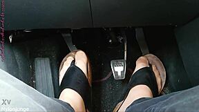 nylon-clad toes tease with separators in steamy car confines