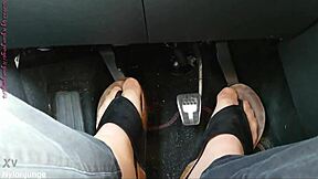 nylon-clad toes tease with separators in steamy car confines