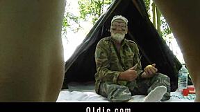 Lonely grandpa licks pussy then doggystyle fucks teen in forest