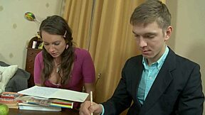 brunette teen beauty deepthroats mommy's monster cock in fishnets