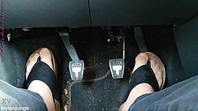 nylon-clad toes tease with separators in steamy car confines