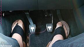 nylon-clad toes tease with separators in steamy car confines