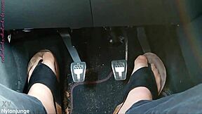nylon-clad toes tease with separators in steamy car confines