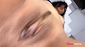 amateur brunette gym student in leggings takes anal bent over with facial cumshot finish