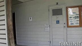 Horny barely legal teen slut bends over for rough doggystyle pounding and missionary creampie