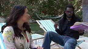 horny asian brunette pussy stretched by massive black cock doggystyle