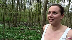 german curvy milf wife in leggings gives risky public blowjob and swallows