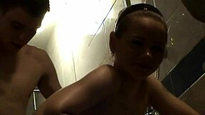 Flora and johny fuck in steamy homemade sauna with natural tits and legs